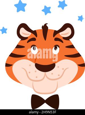 Entzückend lächelnd träumender Tiger Kopf isoliert Stock Vektor