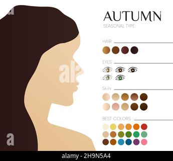 Saisonale Farbanalyse für den Herbsttyp. Illustration mit Frau Stock Vektor