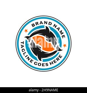 Delphin Stempel Logo Design Vorlage Stockfoto