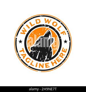 wolf Stempel Kreis Logo Design-Vorlage Stockfoto