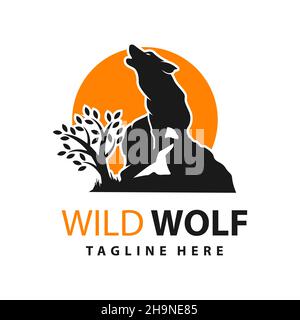 Design-Vorlage für Wild Wolf-Logo Stockfoto