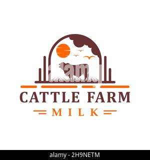 Designvorlage für Vintage angus Cow Logo Stockfoto
