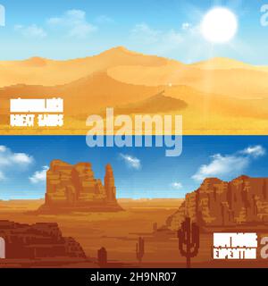 Horizontal schöne Wüste Landschaft flache Banner isoliert Vektor-Illustration Stock Vektor