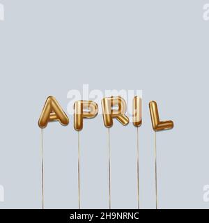 April geschrieben mit Gold-Folienballons. April-Schriftzug mit realistischen Goldballons. April Typografie. Isoliertes Vektordesign Stock Vektor