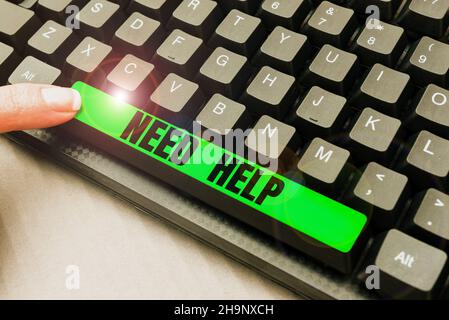 Textunterschrift mit Hilfebedürfnis. Konzeptionelles Foto, wenn jemand unter Druck steht und die Situation nicht bewältigen kann Abstract Gathering Investigation Stockfoto