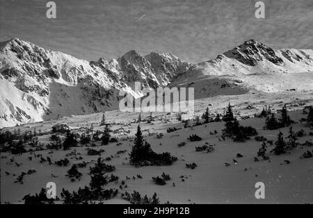 Zakopane, 1949-01. Tatry Wysokie. Nz. Królowa Rówieñ. Centralnie widoczne szczyty Granatów (Zadni Granat, Poœredni Granat, Skrajny Granat). Dok³adny dzieñ wydarzenia nieustalony. bk PAP Zakopane, Januar 1949. Die Hohe Tatra. Im Bild: Krolowa Rovien. In der Mitte Granatberge (Zadni Granat, Posredni Granat, Skrajny Granat). bk PAP Stockfoto