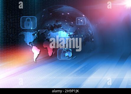 3D machte Internet-Sicherheit und digitales Weltkonzept mit einem Erdglobus mit Binärcode Stockfoto
