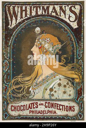 Whitmans Pralinen und Konfektionen. Philadelphia (1895-1917) Kunstwerk von Alphonse Mucha. Stockfoto