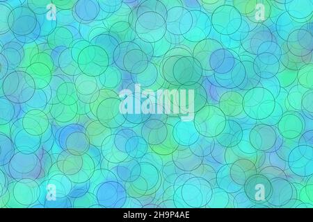 Abstrakte Darstellung von Schichten unterschiedlicher Größe Kreise auf einem pastellgrünen und blauen Hintergrund Stockfoto