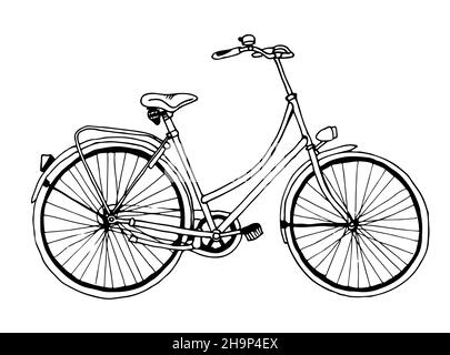 Fahrrad-Vektor-Illustration, handgezeichnete Retro-Skizze isoliert auf weißem Hintergrund Stock Vektor