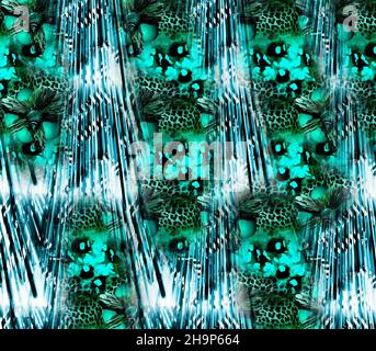 Horizontaler Hintergrund im digitalen Kunststil. Kann als Desktop-Hintergrund verwendet werden, abstraktes fraktales Muster. Fraktale Textur für Kunst und Design. Drucken für Stockfoto
