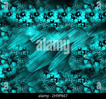 Horizontaler Hintergrund im digitalen Kunststil. Kann als Desktop-Hintergrund verwendet werden, abstraktes fraktales Muster. Fraktale Textur für Kunst und Design. Drucken für Stockfoto