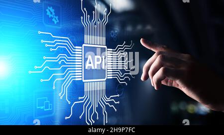 API - Application Programming Interface, Software-Entwicklungs-Tool, Informationstechnologie und Geschäftskonzept. Stockfoto