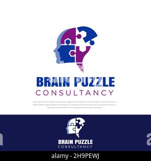 Gehirn Logo Bleistift Puzzle menschlichen Kopf Illustration, Design-Vorlage, Symbol, Gehirn-Symbol Stock Vektor