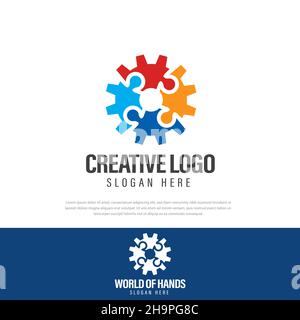 Gear Shape Puzzle Logo Design, Human Resources, Teamarbeit, kreisförmiges Symbol, Puzzle. Grundkonzept Stock Vektor