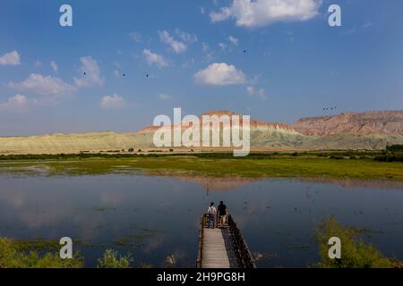 Farbenfrohe geologische Formationen. Nallihan Bird Sanctionary (Nallıhan Kuş Cenneti) ist ein Nationalpark in Ankara, Türkei. Stockfoto