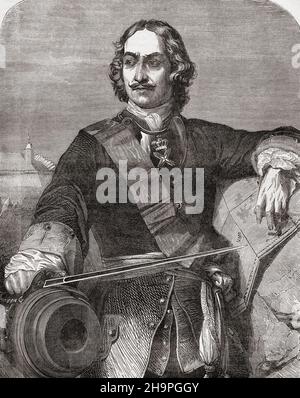 Peter der große, Peter I., 1672 – 1725. Herrscher des Zardoms von Russland und später des Russischen Reiches. Aus Cassells Illustrated History of England, veröffentlicht um 1890. Stockfoto