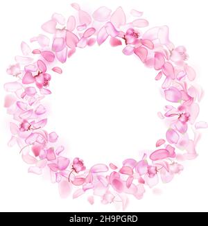 Natur horizontaler Hintergrund.Rosa fallende Sakura Blütenblätter und Blumen. Stock Vektor