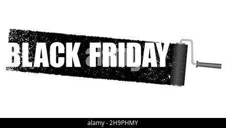 Black Friday Sale Banner mit Einem schwarzen Paint Roller Hintergrund. Vektorgrafik isoliert auf Weißem Hintergrund. Stock Vektor