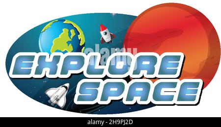 Entdecken Sie das Logo von Space Word mit Planetendarstellung Stock Vektor