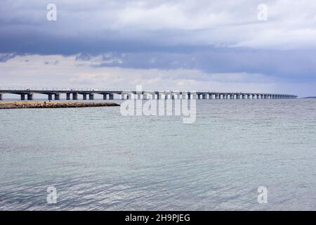 Der Great Belt Fixed Link (Storebæltsbroen), eine feste Verbindung über die Meerenge des Großen Belt zwischen den dänischen Inseln Seeland und Fünen; Dänemark Stockfoto