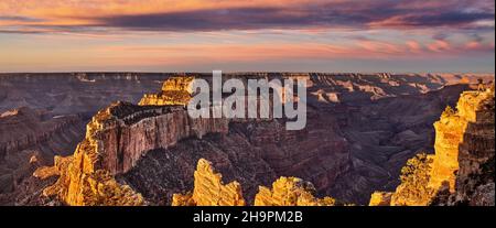 Sonnenaufgang vom Cape Royal am Nordrand des Grand Canyon National Park, Arizona USA Stockfoto