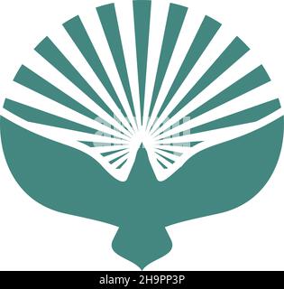 Vogel-Logo mit ausgebreiteten Flügeln und Lichtstrahlen. Taube des Heiligen Geistes Stock Vektor