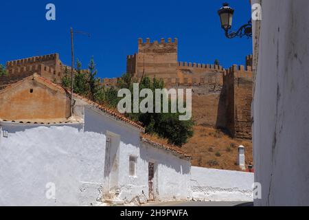 Burg im Höhlenbezirk von Guadix, Wohnungen auf dem Berg, Kalkstein Tuffstein, Lössfelsen, Höhlenhäuser, Guadix, Höhlenbezirk (Trogodytos), Altstadt Stockfoto