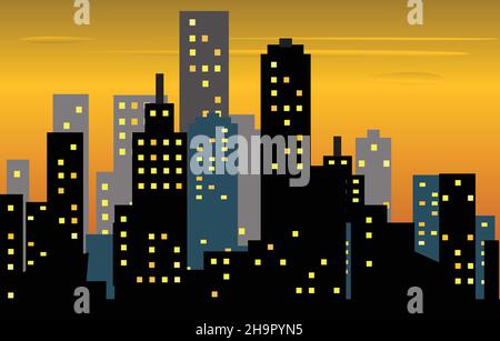 Big City Skyline Sonnenuntergang Farbe Vektor Illustration Stock Vektor
