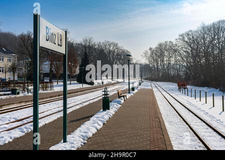 Binz Bahnhof auf Rügen im Winter, Rügen, Deutschland Stockfoto