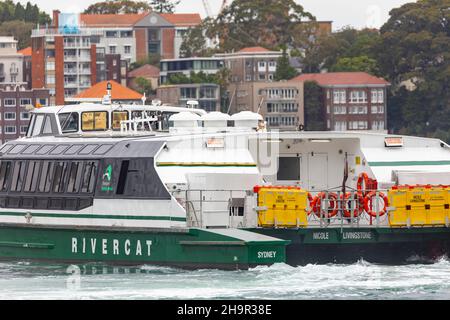 Die Fähre der MV Nicole Livingstone rivercat Klasse Sydney, eines von sieben booten der rivercat Klasse, alle benannt nach berühmten australischen Athleten, Sydney Harbour Stockfoto