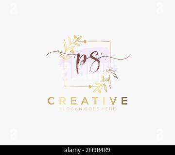 Feminines PS-Logo. Verwendbar für Natur, Salon, Spa, Kosmetik und Beauty Logos. Flaches Vektor-Logo-Design-Template-Element. Stock Vektor