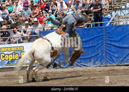 Rodeo-Wettbewerb, Rodeo-Fahrer, Valleyfield Rodeo, Valleyfield, Provinz Quebec, Kanada Stockfoto