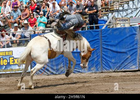 Rodeo-Wettbewerb, Rodeo-Fahrer, Valleyfield Rodeo, Valleyfield, Provinz Quebec, Kanada Stockfoto