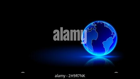 Blaues Hologramm des Planeten Erde auf glänzendem Boden. Technologie- und Wissenschaftshintergrund. Für Text platzieren. Stock Vektor