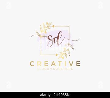 Feminines SD-Logo. Verwendbar für Natur, Salon, Spa, Kosmetik und Beauty Logos. Flaches Vektor-Logo-Design-Template-Element. Stock Vektor