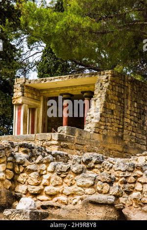 Minoischer Palast von Knossos von König Minos, erbaut zwischen 2100 und 1800 v. Chr., Kreta, Knossos, Kreta, Griechenland Stockfoto