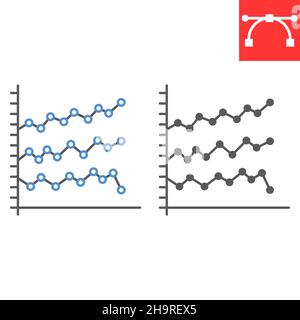 Marktanalyse Linie und Glyphe Symbol, Diagramm und Marketing, Marktanalyse Vektor-Symbol, Vektorgrafiken, editierbare Kontur Umriss Zeichen, eps 10. Stock Vektor
