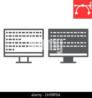 Programmierzeile und Glyphen-Symbol, Daten und Codierung, Monitor-Code-Vektor-Symbol, Vektorgrafiken, editierbare Kontur Umrisszeichen, eps 10. Stock Vektor