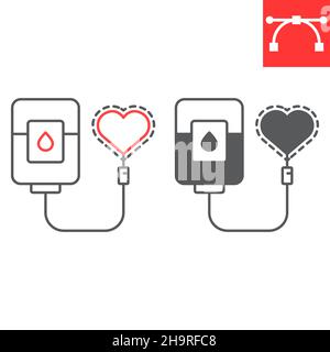 Blutspende Linie und Glyphe Symbol, Spende und Transfusion, Blutbeutel Vektor-Symbol, Vektorgrafiken, editierbare Kontur umreißen Zeichen, eps 10. Stock Vektor