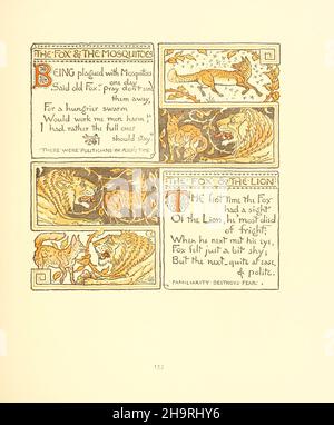 Der Fuchs und der Moskito und der Fuchs und der Löwe aus Drillingen : bestehend aus der Kinderoper, dem Bukett des Babys und der eigenen Æsop ( Aesp ), die in Reimen kondensierten Fabeln mit portablen Moral, die von Walter Crane bildhaft dargestellt wird. Von Walter Crane, Lucy Crane und Edmund Evans in Farben graviert und gedruckt, Veröffentlicht 1899 Stockfoto