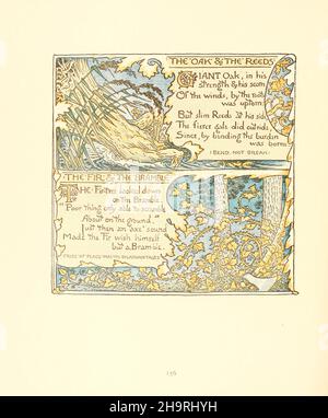 Die Eiche und das Schilf aus Drillingen : bestehend aus der Kinderoper, dem Blumenstrauß des Babys und der eigenen Æsop ( Aesp ), wobei die in Reimen kondensierten Fabeln mit portablen Moralen, die von Walter Crane bildhaft dargestellt werden, bestehen. Von Walter Crane, Lucy Crane und Edmund Evans in Farben graviert und gedruckt, Veröffentlicht 1899 Stockfoto