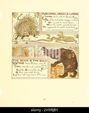 Der Bär und die Bienen aus den Drillingen : bestehend aus der Kinderoper, dem Blumenstrauß des Babys und der eigenen Æsop ( Aesp ), wobei die Fabeln in Reimen kondensiert sind, mit tragbaren Moralen, die von Walter Crane bildhaft dargestellt werden. Von Walter Crane, Lucy Crane und Edmund Evans in Farben graviert und gedruckt, Veröffentlicht 1899 Stockfoto