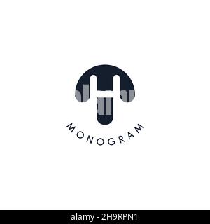 Schwarzes Logo mit ausgeschnittener Silhouette des Buchstabens H, rundes Monogramm für Business und Branding. Moderner Vektor-Logotyp, Kreisabzeichen negativer Raum-Stil Stock Vektor