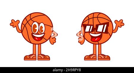 Einfache Flache Basketball Cartoon Maskottchen Zeichen Vektor Illustration Stock Vektor