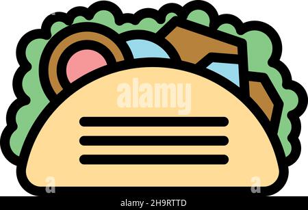 Symbol für Taco-Küche. Umriss Taco Lebensmittel Vektor Symbol Farbe flach isoliert Stock Vektor