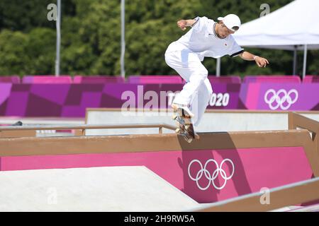 25th. JULI 2021 - TOKIO, JAPAN: SHIRAI Sora aus Japan in Aktion während der Skateboarding Men's Street Vorbereitungen bei den Olympischen Spielen 2020 in Tokio (Foto von Stockfoto