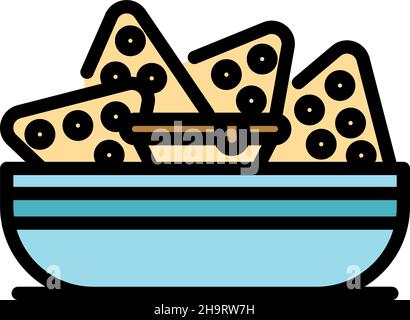 Symbol für Nachos-Platte. Kontur Nachos Platte Vektor Symbol Farbe flach isoliert Stock Vektor