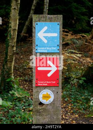 Wanderzeichen am West Walk, Forest of Bere, Fareham, Hampshire, Großbritannien Stockfoto