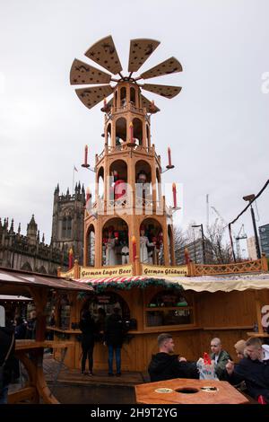 Deutscher Teil Des Weihnachtsmarktes In Manchester England 7-12-2019 Stockfoto